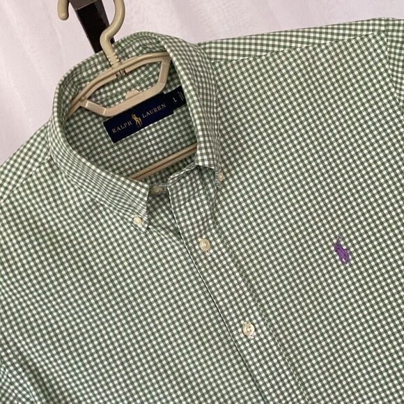 Ralph Lauren Long Sleeve Button Down Shirt Men’s Large Green Gingham - Picture 1 of 7